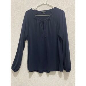 Banana Republic Women's‎ L Long Sleeve Keyhole Blouse Top Navy Blue